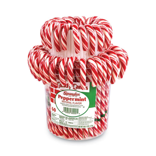 Image of Spangler® Peppermint Candy Canes, 1 Oz, 60 Pieces/Jar, 1 Jar/Carton, Ships In 1-3 Business Days