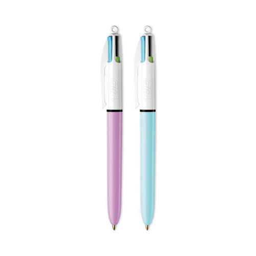 4-Color Multi-Color Ballpoint Pen, Retractable, Medium 1 mm, Lime/Pink/Purple/Turquoise Ink, Assorted Barrel Colors, 2/Pack