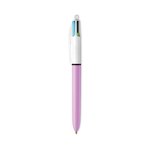 4-Color Multi-Color Ballpoint Pen, Retractable, Medium 1 mm, Lime/Pink/Purple/Turquoise Ink, Assorted Barrel Colors, 2/Pack