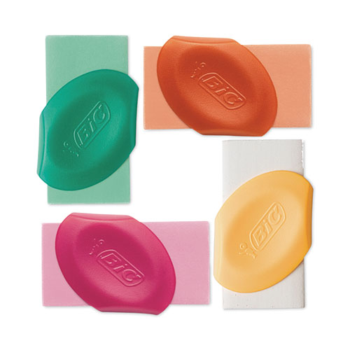 Eraser with Grip, For Pencil Marks, Oval Block, Medium, Assorted Colors, 4/Pack
