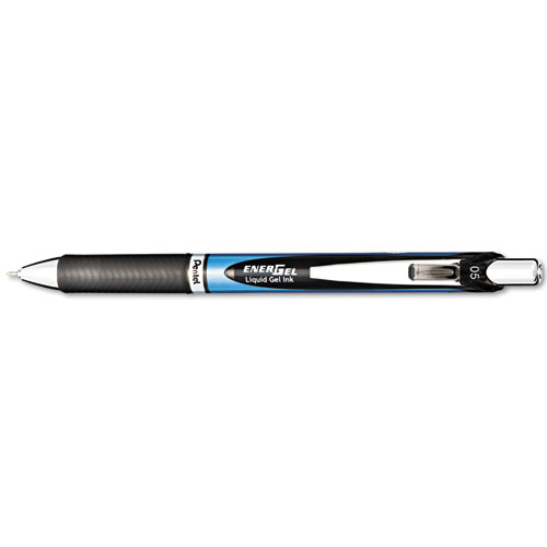 Image of EnerGel RTX Gel Pen, Retractable, Fine 0.5 mm Needle Tip, Black Ink, Silver/Black Barrel