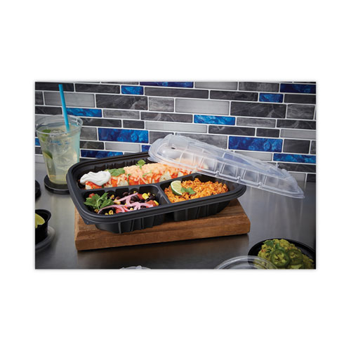 Image of Pactiv Evergreen Earthchoice Entree2Go Takeout Container, 3-Compartment, 48 Oz, 11.75 X 8.75 X 2.13, Black, Plastic, 200/Carton