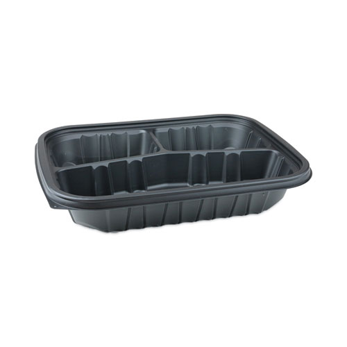 Image of Pactiv Evergreen Earthchoice Entree2Go Takeout Container, 3-Compartment, 48 Oz, 11.75 X 8.75 X 2.13, Black, Plastic, 200/Carton