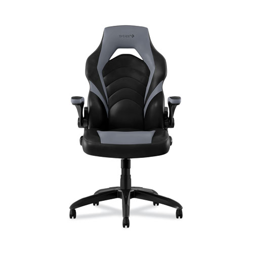 Vortex Bonded Leather Gaming Chair, Supports Up to 301 lbs, 17.9" to 21.6" Seat Height, Gray/Black Back, Black Base