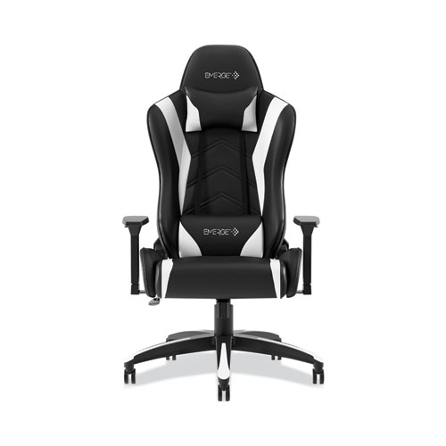 Vartan Bonded Leather Gaming Chair, Supports Up to 275 lbs, White/Black Seat, White/Black Back, Black Base