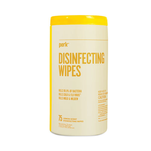 Disinfecting Wipes, 7 x 8, Lemon, White, 75 Wipes/Canister, 6 Canisters/Carton