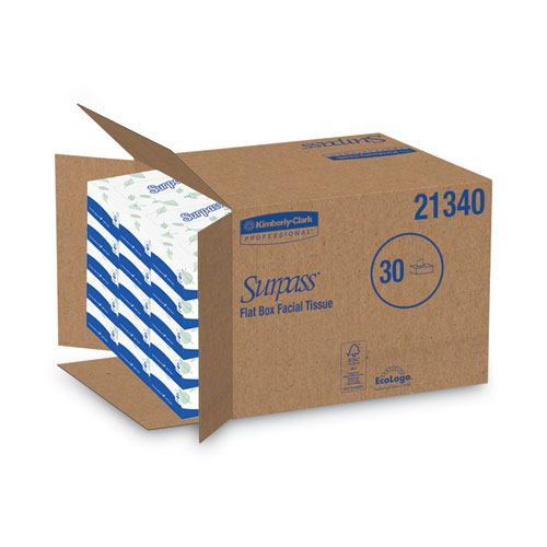 Image of Surpass® Facial Tissue For Business, 2-Ply, White, Flat Box, 100 Sheets/Box, 30 Boxes/Carton