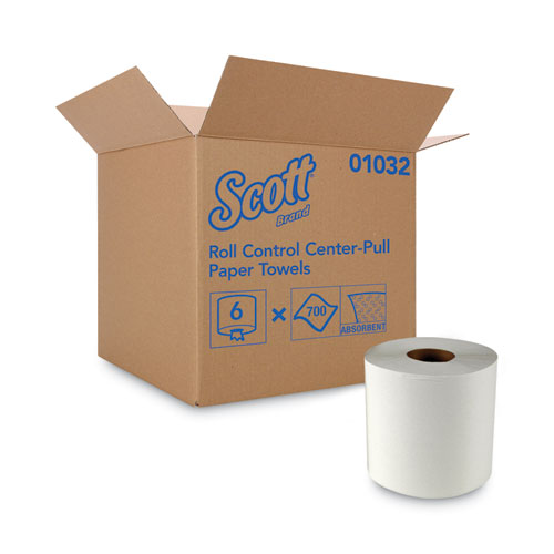 Scott® Essential Roll Control Center-Pull Towels, 1-Ply, 8 x 12, White, 700/Roll, 6 Rolls/Carton