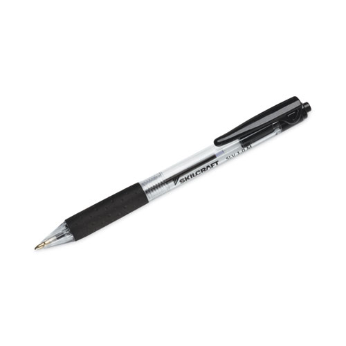 7520016970599 SKILCRAFT SLV-Performer Ballpoint Pen, Retractable, Medium, 1 mm, Black Ink, Clear/Black Barrel, Dozen