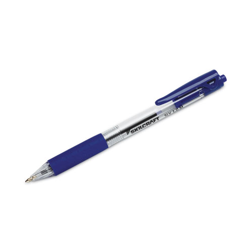 7520016970597 SKILCRAFT SLV-Performer Ballpoint Pen, Retractable, Medium, 1 mm, Blue Ink, Blue/Clear Barrel, Dozen