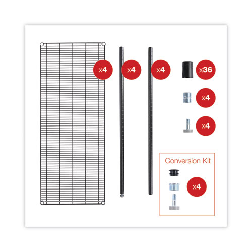 All-Purpose Wire Shelving Starter Kit, Four-Shelf, 60w x 24d x 72h, Black Anthracite Plus