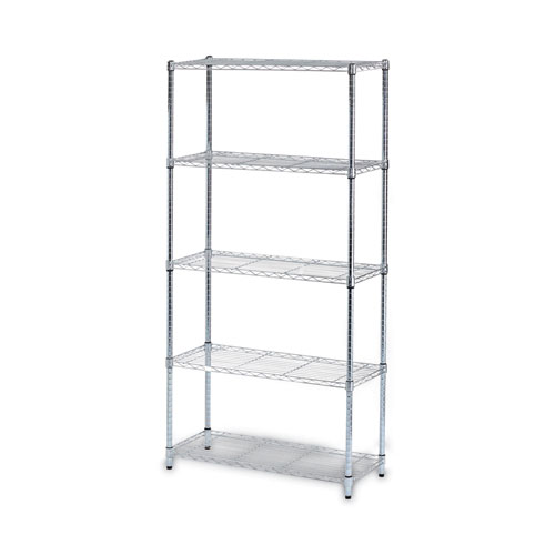 Image of Residential Wire Shelving, Five-Shelf, 36w x 14d x 72h, Silver