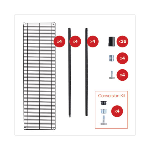 All-Purpose Wire Shelving Starter Kit, Four-Shelf, 60w x 18d x 72h, Black Anthracite Plus