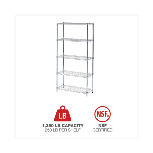 Image of Alera® Residential Wire Shelving, Five-Shelf, 36W X 14D X 72H, Silver