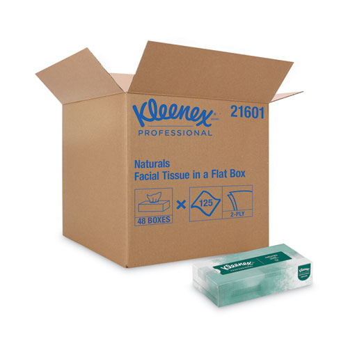 Kleenex® Naturals Facial Tissue For Business, Flat Box, 2-Ply, White, 125 Sheets/Box, 48 Boxes/Carton
