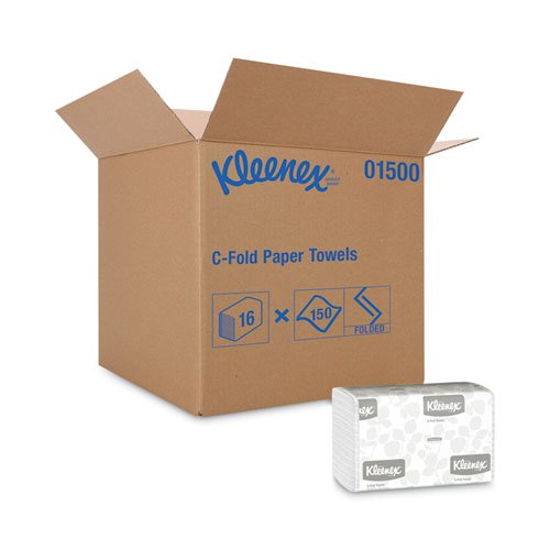 Image of C-Fold Paper Towels, 10.13 x 13.15, White, 150/Pack, 16 Packs/Carton