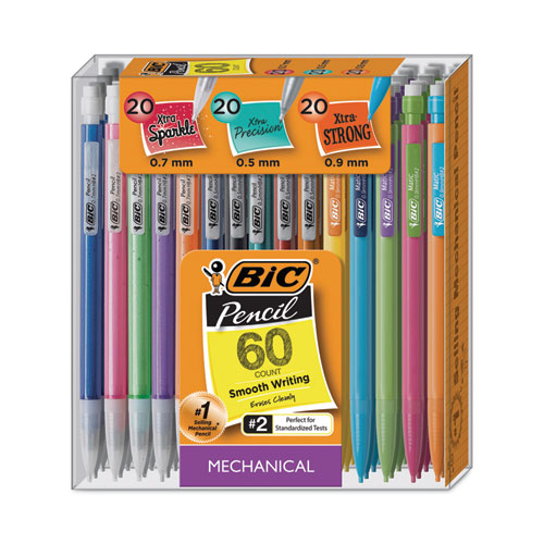 Mechanical Pencil Variety Pack, Assorted Graphite Diameters, HB (#2), Black Lead, Assorted Barrel Colors, 60/Pack