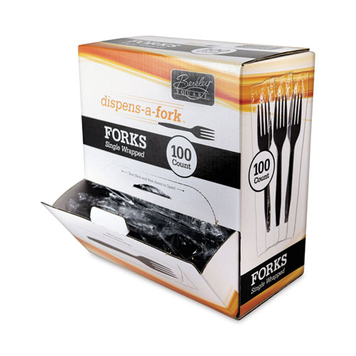 Dispens-a-Fork, Individually Wrapped, Mediumweight, Plastic, Black, 100/Box