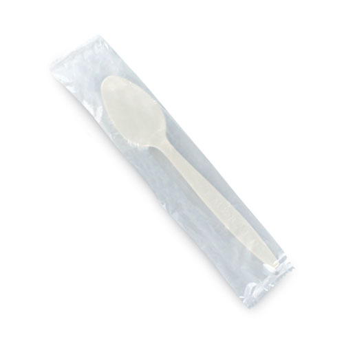 Individually Wrapped Heavyweight PLA Spoons, Beige, 500/Carton