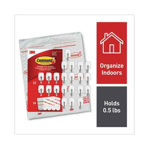 Command™ Small Wire Hooks, Small, Plastic/Metal, Clear, 0.5 lb Capacity, Clear, 15 Hooks and 20 Strips/Pack