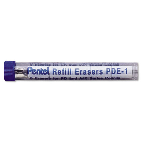 Pentel® Eraser Refills for Pentel Champ, e-sharp, Jolt, Icy and Quicker Clicker Pencils, Cylindrical Rod, White, 5/Tube