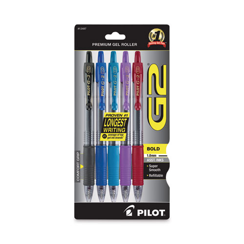 Pilot G2 Retractable Neon Gel Ink Pens in Assorted Colors - Fine Point -  Pack of 5