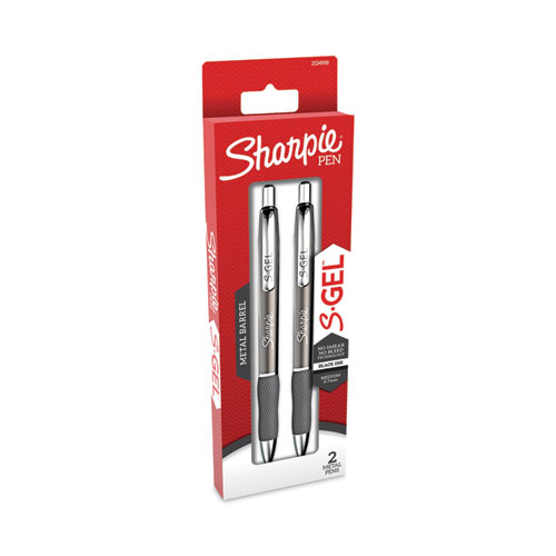 Image of Sharpie® S-Gel™ S-Gel Premium Metal Barrel Gel Pen, Retractable, Medium 0.7 Mm, Black Ink, Black Barrel, 2/Pack