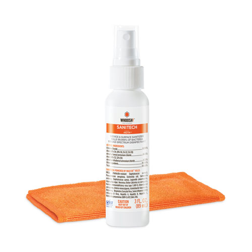 Whoosh! Sanitech Cleaning Kit, Fragrance-Free, 3 oz Spray Bottle and Antimicrobial Microfiber Cloth