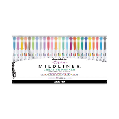 Zebra® Mildliner Double Ended Highlighter Variety Pack, Asst Ink Colors, Bold-Chisel/Fine-Bullet Tips, Asst Barrel Colors, 25/Pack
