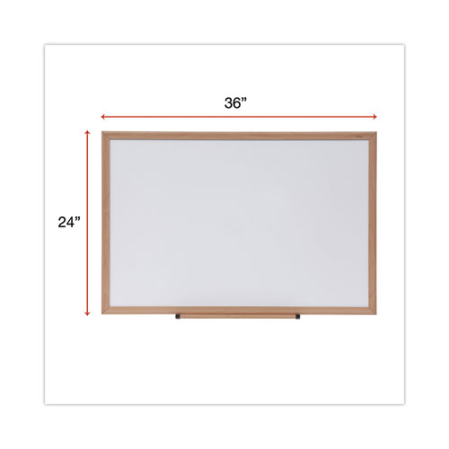 Image of Universal® Deluxe Melamine Dry Erase Board, 36 X 24, Melamine White Surface, Oak Fiberboard Frame