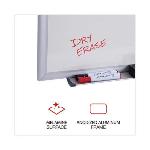 Image of Universal® Deluxe Melamine Dry Erase Board, 60 X 36, Melamine White Surface, Silver Anodized Aluminum Frame