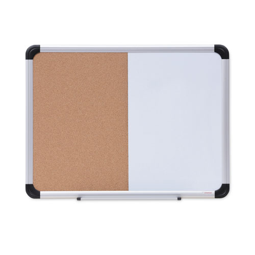 Universal® Cork/Dry Erase Board, Melamine, 24 X 18, Tan/White Surface, Gray/Black Aluminum/Plastic Frame