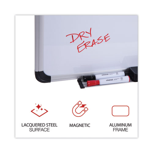 Image of Universal® Deluxe Porcelain Magnetic Dry Erase Board, 36 X 24, White Surface, Silver/Black Aluminum Frame