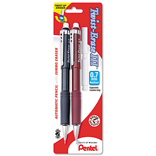 Twist-Erase III Mechanical Pencil, 0.7 mm, HB (#2), Black Lead, Assorted Barrel Colors, 2/Pack