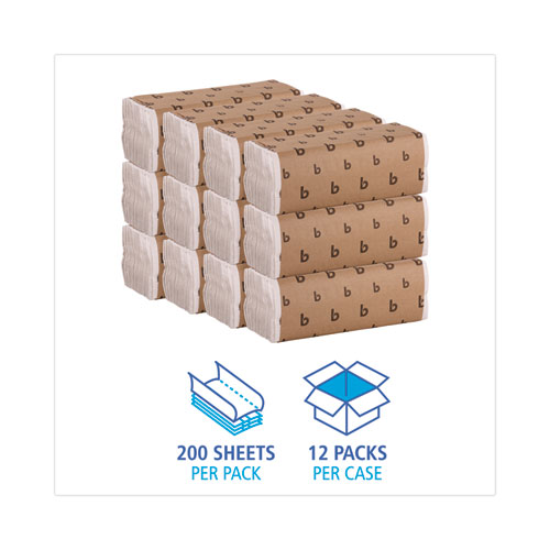 Image of Boardwalk® C-Fold Paper Towels, 1-Ply, 11.44 X 10, Bleached White, 200 Sheets/Pack, 12 Packs/Carton