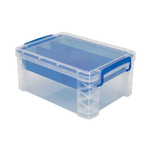 Image of Super Stacker Divided Storage Box, 6 Sections, 10.38" x 14.25" x 6.5", Clear/Blue