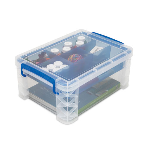 Image of Advantus Super Stacker Divided Storage Box, 6 Sections, 10.38" X 14.25" X 6.5", Clear/Blue