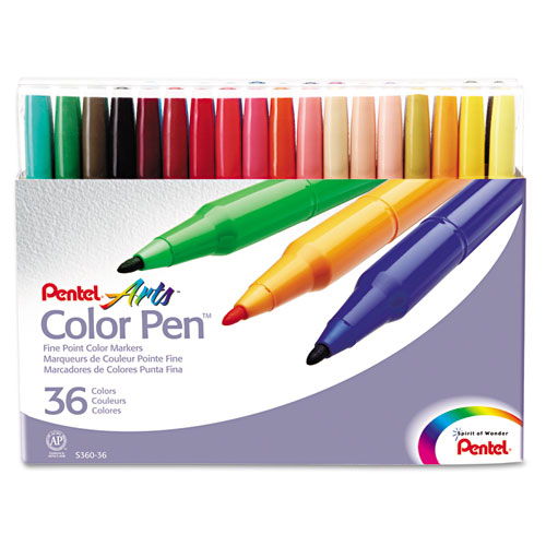 36-Color Pen Set, Fine Bullet Tip, Assorted Colors, 36/Set