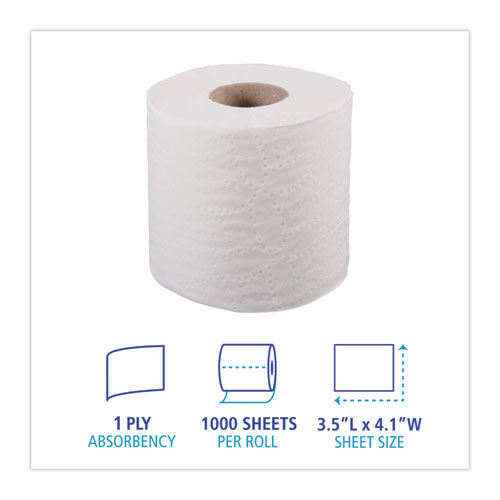 1-Ply Toilet Tissue, Septic Safe, White, 1,000 Sheets, 96 Rolls/Carton