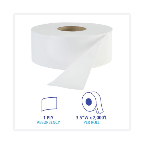 JRT Jr. Bath Tissue, Jumbo, Septic Safe, 1-Ply, White, 3.3" x 2,000 ft, 12/Carton