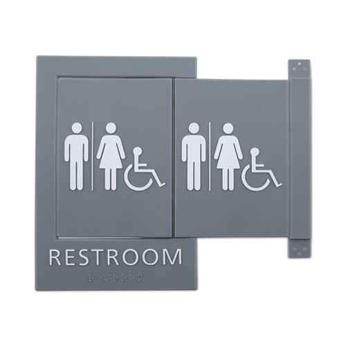 Pop-Out ADA Sign, Wheelchair, Tactile Symbol/Braille, Plastic, 6 x 9, Gray/White