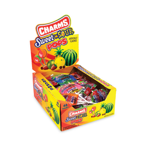 Image of Charms® Sweet And Sour Pop, Assorted Flavors, 0.63 Oz, 48/Carton,  Ships In 1-3 Business Days