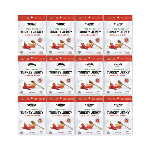 Image of Think Jerky® Sriracha Honey Turkey Jerky, 1 Oz Pouch, 12/Pack, Ships In 1-3 Business Days