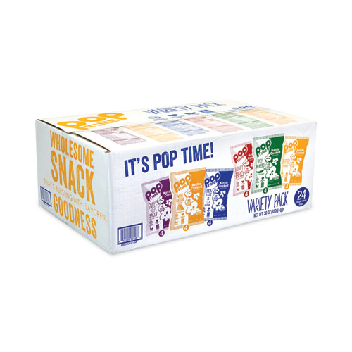Image of Poptime™ Kettle Cooked Popcorn Variety Pack, Assorted Flavors, 1 Oz Bag, 24/Carton, Ships In 1-3 Business Days