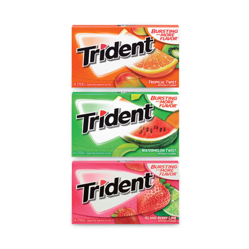 Trident® Sugar-Free Gum, Fruit Variety, 14 Pieces/Pack, 20 Packs/Carton, Ships In 1-3 Business Days