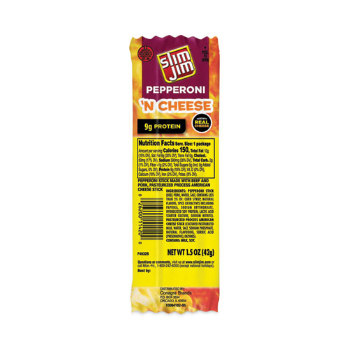 Slim Jim® Pepperoni And Cheese Meat Sticks, 1.5 Oz, 18/Carton, Ships In 1-3 Business Days