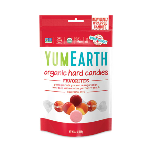 YumEarth Organic Favorite Fruit Hard Candies, 3.3 oz Bag, Assorted Flavors, 3 Bags/Pack, Ships in 1-3 Business Days