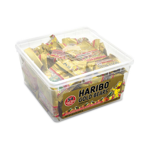 Image of Haribo® Goldbears Gummi Candy, 0.4 Oz Pouches, Lemon; Orange; Pineapple; Rasberry; Strawberry, 54/Carton, Ships In 1-3 Business Days