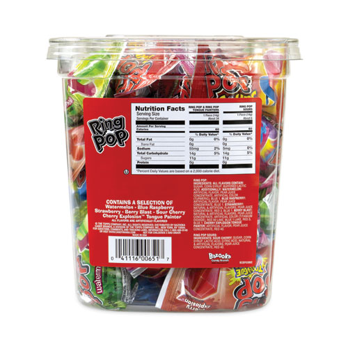 Image of Bazooka® Ring Pop Lollipops, Assorted Flavors, 0.5 Oz, 40 Piece Tub, Ships In 1-3 Business Days