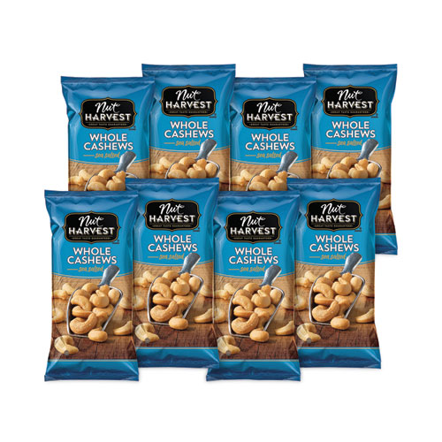 Image of Nut Harvest® Sea Salted Whole Cashews, 2.25 Oz Pouch, 8/Carton, Ships In 1-3 Business Days